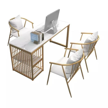Light luxury small customized desk and chairs with golden color marble look countertop
Light luxury small customized desk and chairs with golden color marble look countertop