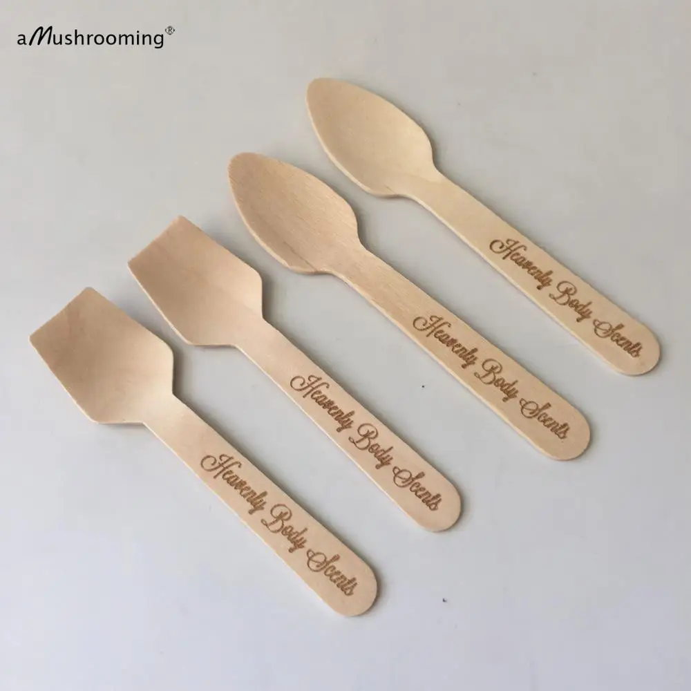 ice cream Mini Spoons Wooden compostable Ice Cream Dessert can Personalized text font Body Care Spatula | Дом и сад