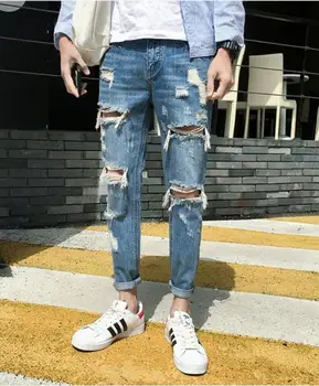 Beggars' pants men's summer Korean ripped jeans mix and match 9 points casual pants personality jean pants 
Beggars' pants men's summer Korean ripped jeans mix and match 9 points casual pants personality jean pants