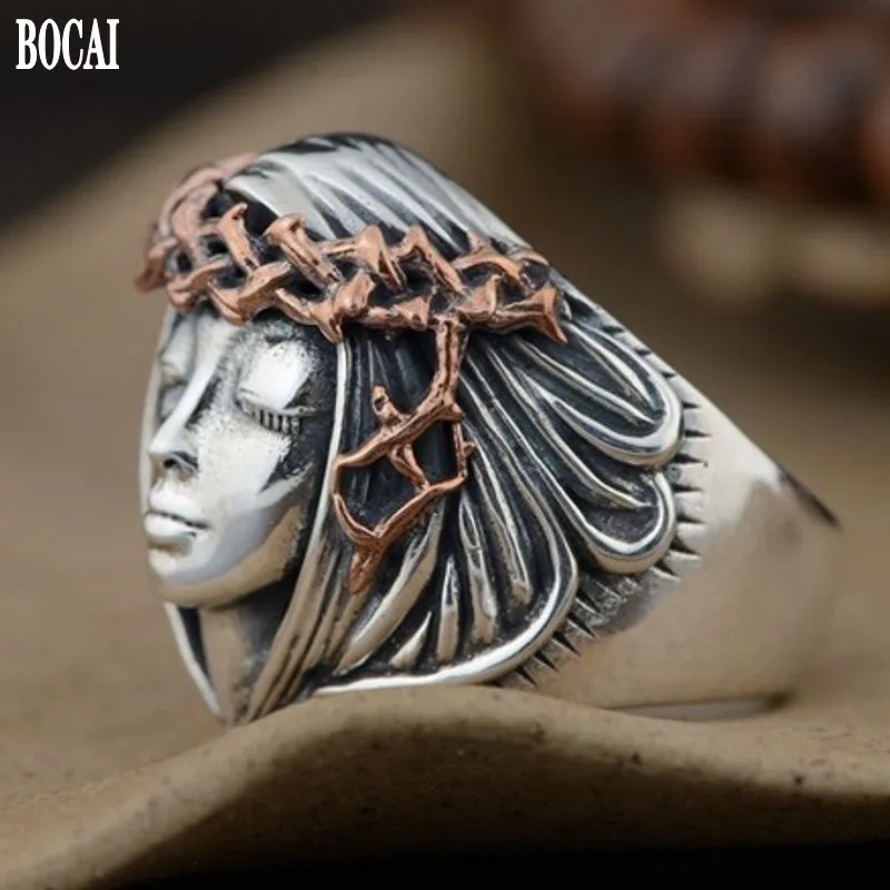 Мужское и женское Винтажное кольцо BOCAI регулируемое серебряное из 100% настоящего