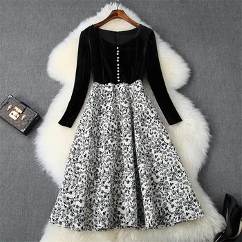 Fashion Runway Dress Autumn Winter Woman Clothes 2019 Elegant Long Sleeve Floral Print Patchwork Empire Sexy Velvet Dress Party
Fashion Runway Dress Autumn Winter Woman Clothes 2019 Elegant Long Sleeve Floral Print Patchwork Empire Sexy Velvet Dress Party