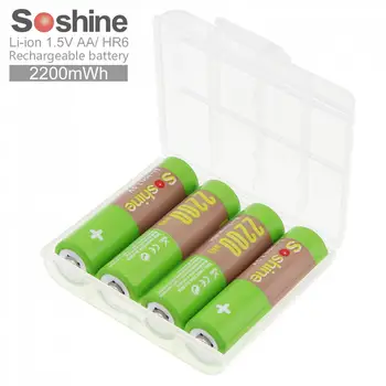 Soshine 4pcs 2200mAh HR6 Li-ion 1.5V Rechargeable AA Battery with Portable Battery Box for Game Handle Alarm Clock Toy
Soshine 4pcs 2200mAh HR6 Li-ion 1.5V Rechargeable AA Battery with Portable Battery Box for Game Handle Alarm Clock Toy