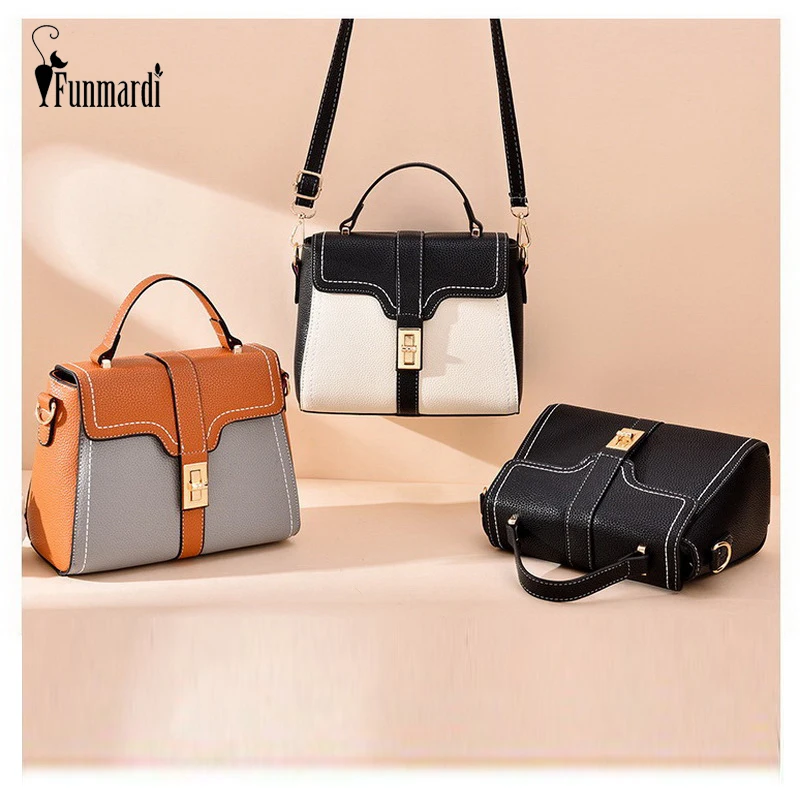 

FUNMARDI Fashion Panelled Shoulder Bag Crossbody Flap Bags For Women PU Leather Handbag Designer Lock Small Ladies Bag WLHB1979