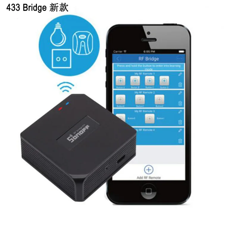 Sonoff RF Bridge 433MHzGowifiSmart Home with Gateway Wireless RF Signal Remote Control
Sonoff RF Bridge 433MHzGowifiSmart Home with Gateway Wireless RF Signal Remote Control