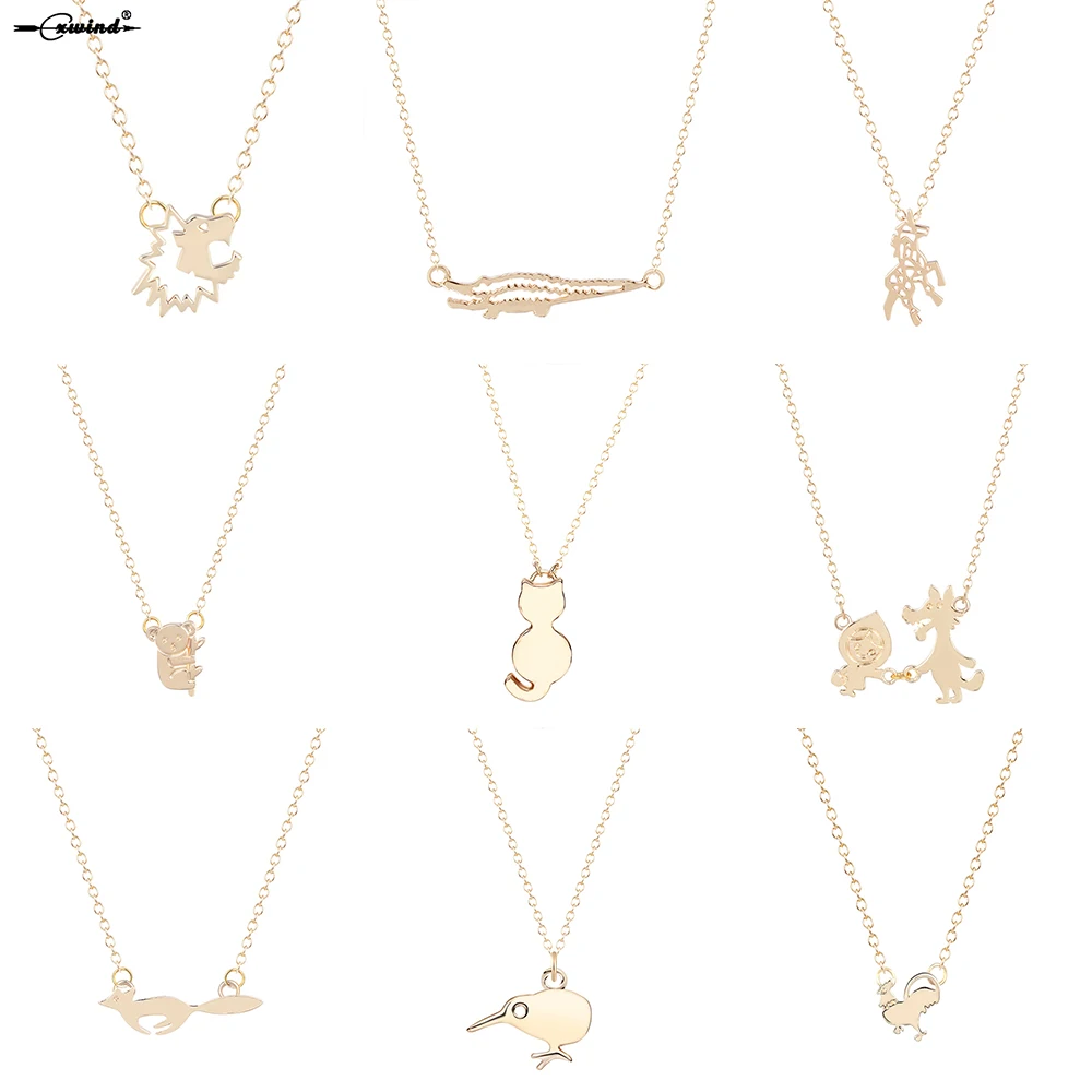 

Cxwind Cute Lion Head Pendant Necklace Charm Animal Bird Unicorn Crocodile Cat Chain Choker Statement Jewelry for women Bijoux