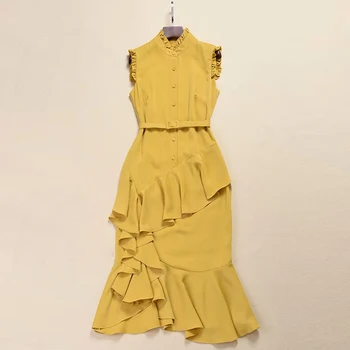 High Quality Latest Fashion 2020 Designer Dress Women's Sleeveless Mermaid Dress With Ruffles 
High Quality Latest Fashion 2020 Designer Dress Women's Sleeveless Mermaid Dress With Ruffles