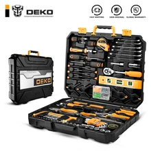 DEKO ensemble d'outils à main général ménage réparation trousse à outils à main avec boîte à outils en plastique mallette de rangement clé à douille tournevis couteau(China)