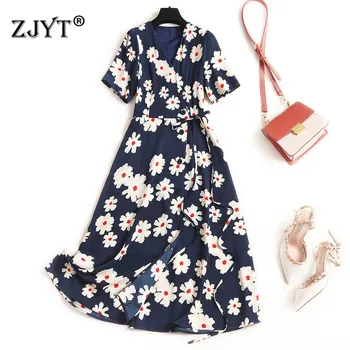 Fashion Style Summer Dress Short Sleeve 2020 Women Designer Elegant V Neck Flower Print Vintage Bandage Holiday Dress Lady
Fashion Style Summer Dress Short Sleeve 2020 Women Designer Elegant V Neck Flower Print Vintage Bandage Holiday Dress Lady