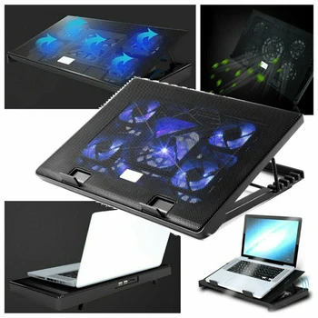 

Laptop Cooler Pad 14" 15.6" 17" with 5 fans 2 USB Port slide-proof stand Cooler Notebook Cooling Fan with light
