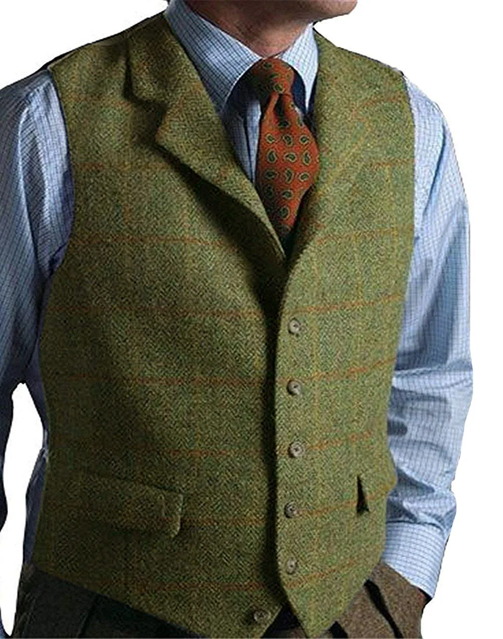 Mens Suit Vest Slim Fit Notch Lapel Business Formal Tweed Wool Waistcoat for Groom Wedding | Свадьбы и торжества