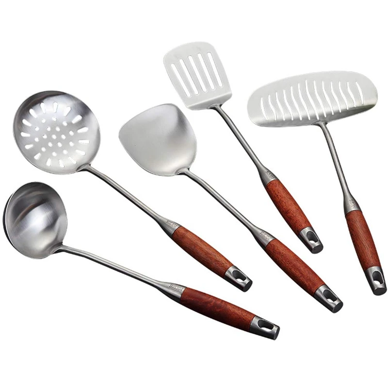 Kitchen Set - 5 Pieces Of Stainless Steel Cookware with Non-Slip Wooden Handle, Including Spatula Spoon, Durable Cookware, 5
Kitchen Set - 5 Pieces Of Stainless Steel Cookware with Non-Slip Wooden Handle, Including Spatula Spoon, Durable Cookware, 5