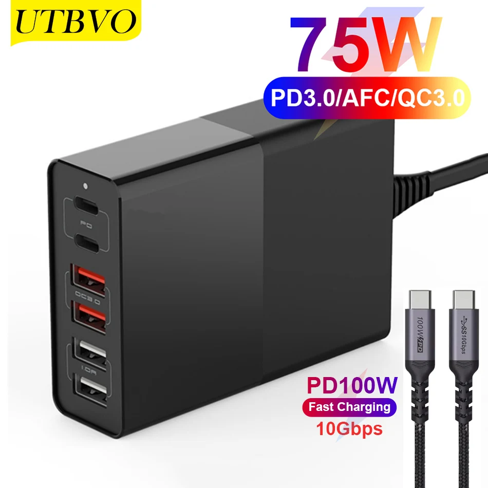 UTBVO 75W Smart Charger PD 65W Type C Fast Quick Charge 3.0 Hub For Phone iPad iPhone11 Pro Max XS XR 7 Port Usb Quick Charge
UTBVO 75W Smart Charger PD 65W Type C Fast Quick Charge 3.0 Hub For Phone iPad iPhone11 Pro Max XS XR 7 Port Usb Quick Charge