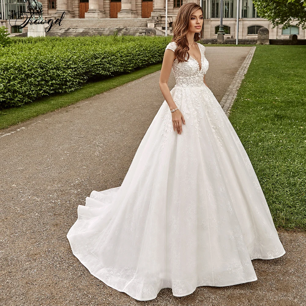 Traugel сексуальное кружевное винтажное свадебное платье на пуговицах с V-образным вырезом и рукавами-крылышками Роскошные аппликационные Свадебные платья трапециевидной формы с бисером и шлейфом 
Traugel сексуальное кружевное винтажное свадебное платье на пуговицах с V-образным вырезом и рукавами-крылышками Роскошные аппликационные Свадебные платья трапециевидной формы с бисером и шлейфом