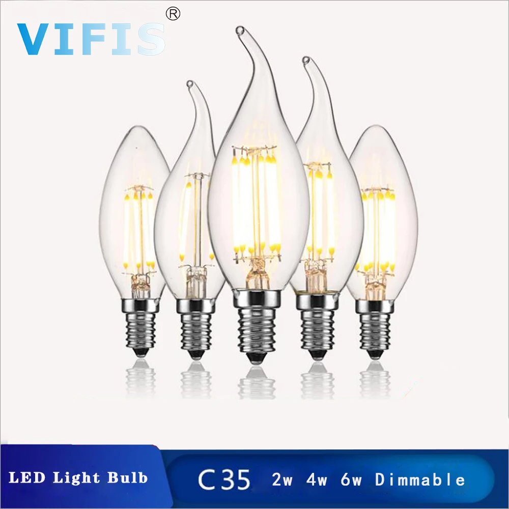 Retro Dimmable E14 LED Filament Light Bulb C35 2W 4W 6W Glass Edison AC220V Bulb Candle Light Lamp Bulb Replace Incandescent
Retro Dimmable E14 LED Filament Light Bulb C35 2W 4W 6W Glass Edison AC220V Bulb Candle Light Lamp Bulb Replace Incandescent