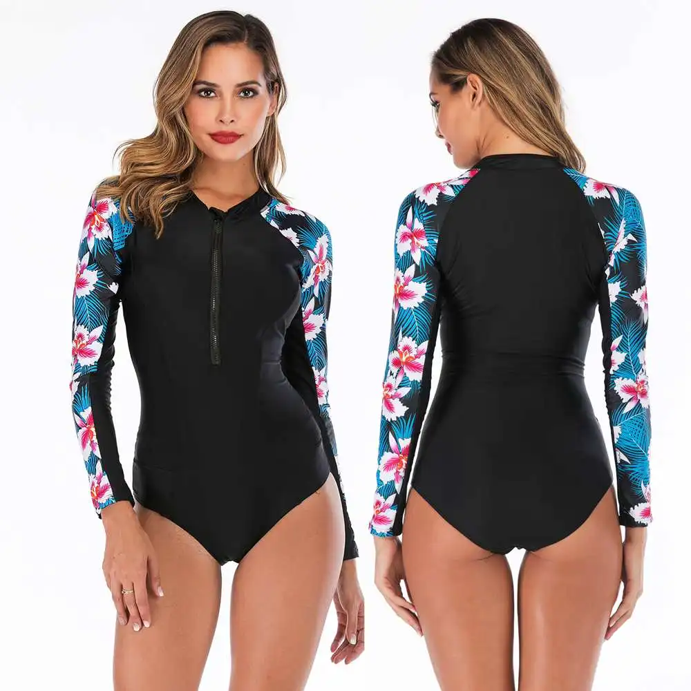 Фото 2020 Sport Women One Piece Rash Guard Long Sleeve Swimwear Push Up Bathing Suit Plus Size Swimsuit Vintage Surfing Swim XXL | Спорт и