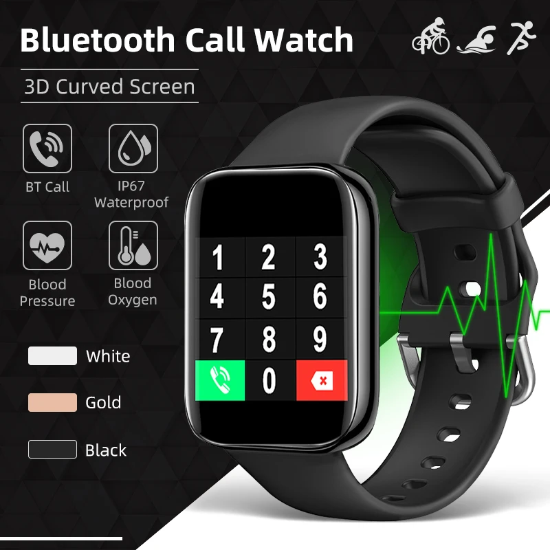 

Bluetooth Call IP67 Waterproof Touch 3D Curved Screen Smart Watch Heart Rate Blood Pressure Monitor Smart Bracelet With Tracker