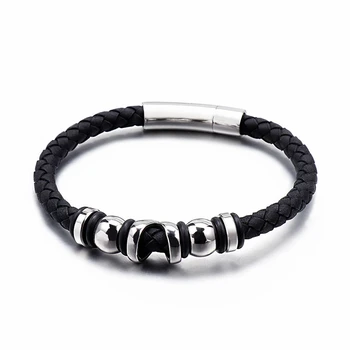 Boho Genuine Braied Leather Wrap Bracelet Men 21.5cm Stainless Steel Gold Black Beads Charm Wristband Male Jewelry
Boho Genuine Braied Leather Wrap Bracelet Men 21.5cm Stainless Steel Gold Black Beads Charm Wristband Male Jewelry