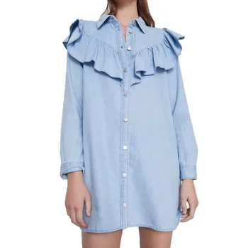2020 summer dress women casual ruffle womens clothing long sleeve shirt dress blue denim dress vestidos
2020 summer dress women casual ruffle womens clothing long sleeve shirt dress blue denim dress vestidos