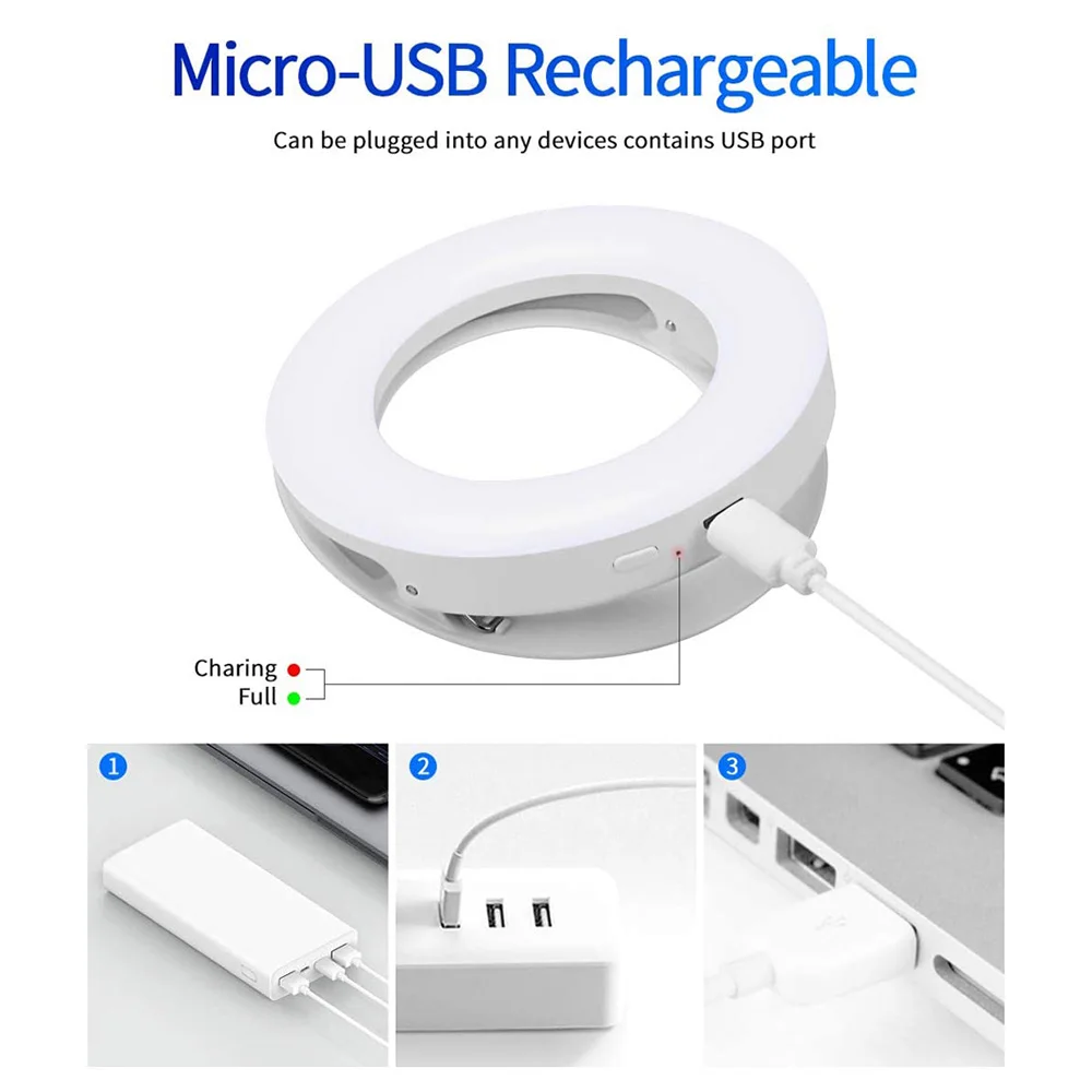 LED Ring Fill Light Rechargeable Mini Circle Video Streaming Lamp Clip-on Makeup Light for Cell Phone Laptop Camera
LED Ring Fill Light Rechargeable Mini Circle Video Streaming Lamp Clip-on Makeup Light for Cell Phone Laptop Camera