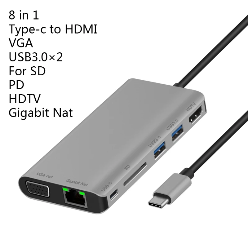 Type-C Dock Station USB3.0x2/SDx1 Card+HDMI/VGA+JACK 3.5+RJ45+Type-c(PD) port X6HA
Type-C Dock Station USB3.0x2/SDx1 Card+HDMI/VGA+JACK 3.5+RJ45+Type-c(PD) port X6HA