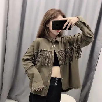 Fashion Outerwear Tops Tassel Denim Jacket Coat Women Fringe Beaded Patchwork Loose Jacket Long Sleeve Streetwear Coat Female
Fashion Outerwear Tops Tassel Denim Jacket Coat Women Fringe Beaded Patchwork Loose Jacket Long Sleeve Streetwear Coat Female