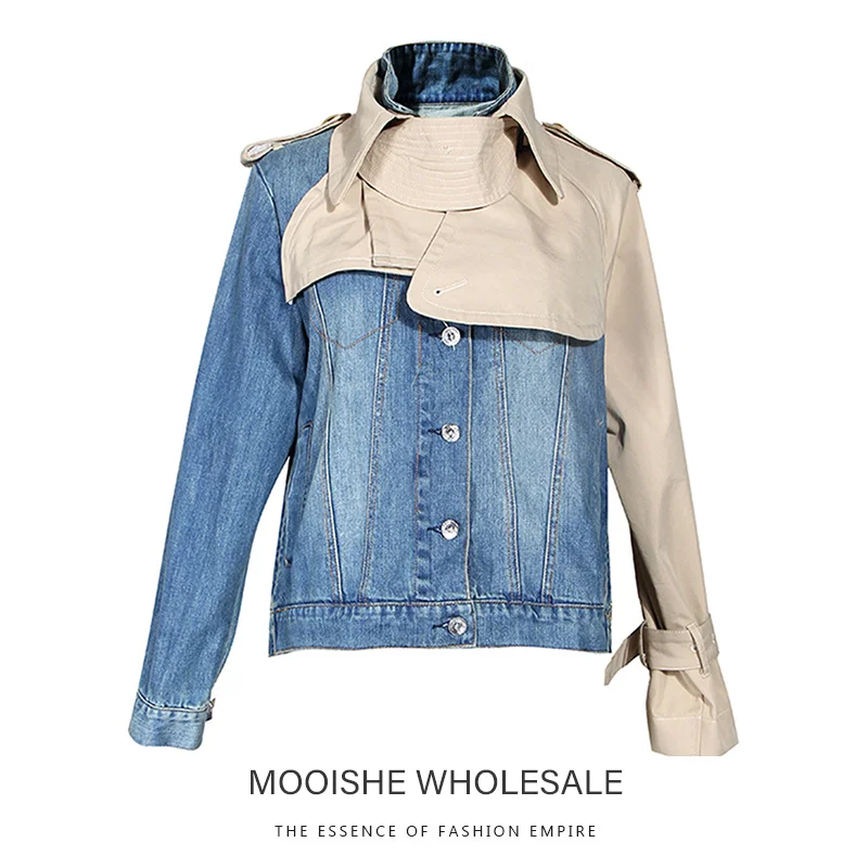 Jacket 2019 Autumn New Lapel Contrast Color Stitching Long-sleeved Denim Trend Fake Two Coat Women
Jacket 2019 Autumn New Lapel Contrast Color Stitching Long-sleeved Denim Trend Fake Two Coat Women