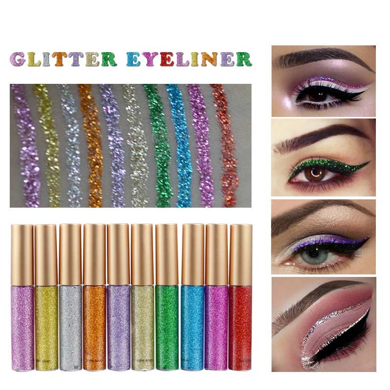 

HANDAIYAN 10 Colors Glitter Liquid Eyeliner Sparkle Shining Makeup Waterproof Lasting Professional Eye Liner