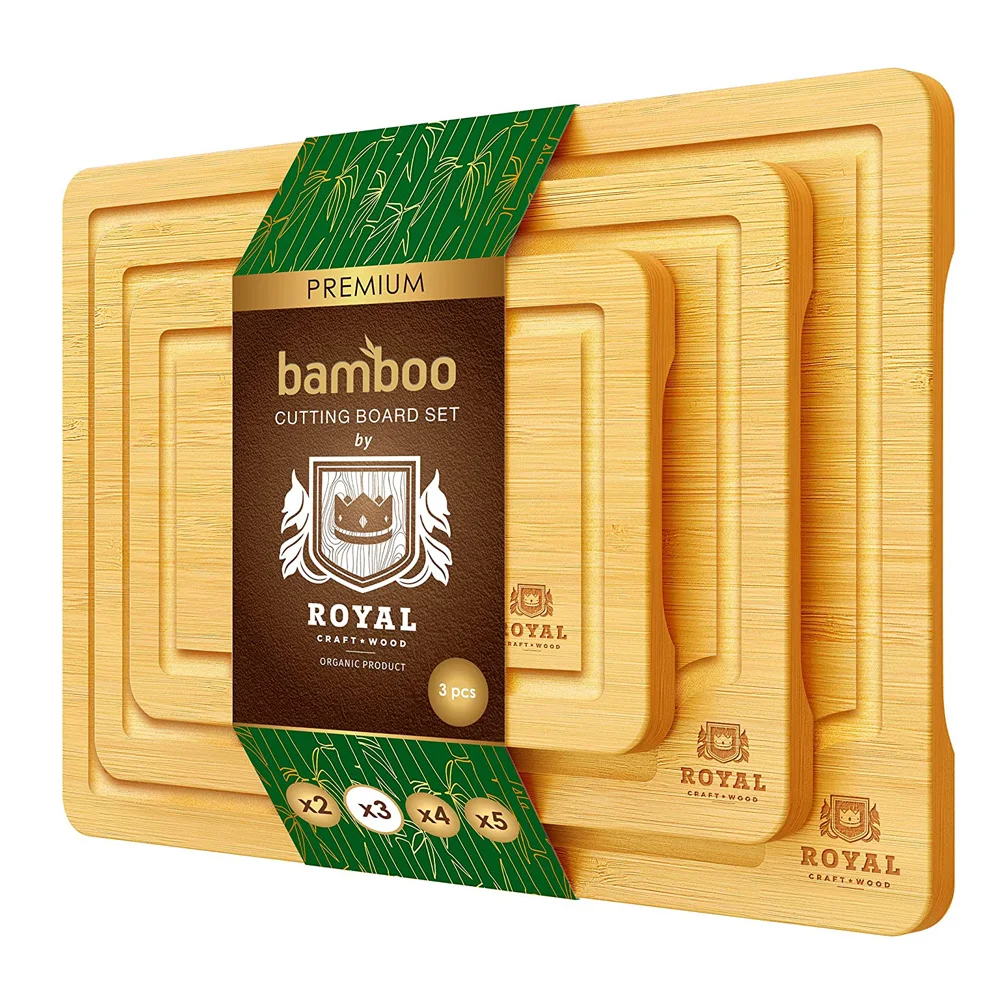 

Schnesland Bamboo Cutting Board Set with Juice Groove Kitchen Chopping Board for Meat Cheese Vegetables Serving Tray