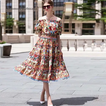 Xiaomoli Round neck and straight neck elastic high waist elastic waist retro Printed Dress 2020 new summer fashion women's wear 
Xiaomoli Round neck and straight neck elastic high waist elastic waist retro Printed Dress 2020 new summer fashion women's wear