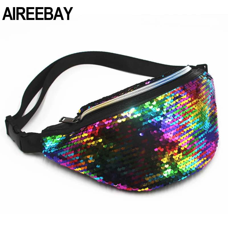 AIREEBAY поясная сумка Женская кожаная нагрудная с блестками Повседневная дорожная