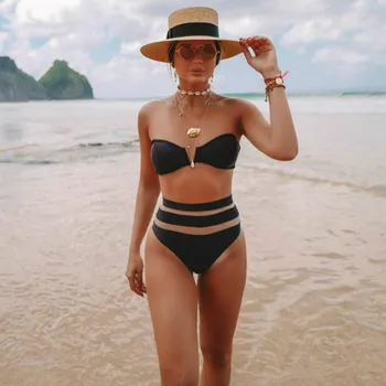 High Waist Mesh Stitching Bandeau Swimwear New Women Elegant Swimsuit Push Up V-cut Biquini Bathing Suit Brazilian Bikini Set
High Waist Mesh Stitching Bandeau Swimwear New Women Elegant Swimsuit Push Up V-cut Biquini Bathing Suit Brazilian Bikini Set