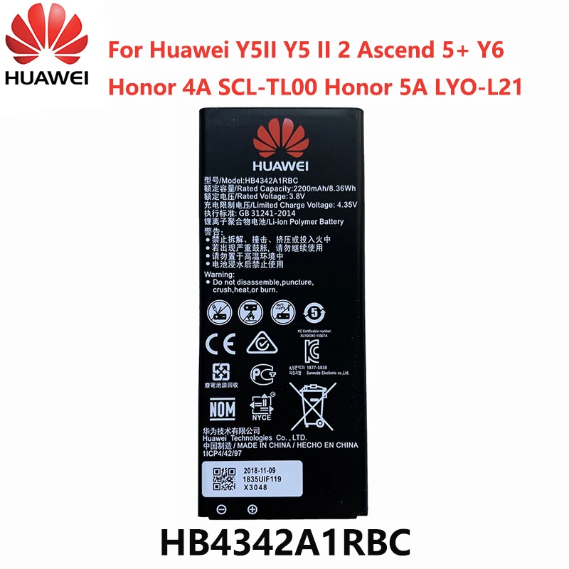 Hua Wei Original Battery For Huawei Y5II Y5 II Ascend 5+ Y6 Honor 4A SCL-TL00 Honor 5A LYO-L21 HB4342A1RBC 2200mAh
Hua Wei Original Battery For Huawei Y5II Y5 II Ascend 5+ Y6 Honor 4A SCL-TL00 Honor 5A LYO-L21 HB4342A1RBC 2200mAh
