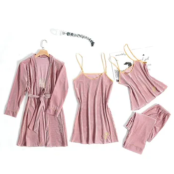 Velvet 4PCS Sleep Set Home Clothing Lace Lounge Home Clothing Sleepwear Pajamas Suit Autumn Winter Homewear Intimate Lingerie
Velvet 4PCS Sleep Set Home Clothing Lace Lounge Home Clothing Sleepwear Pajamas Suit Autumn Winter Homewear Intimate Lingerie