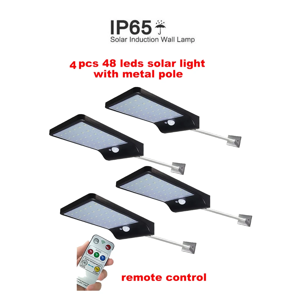 2/4pcs Solar-Powered 48 LEDs Solar Light Waterproof Remote Control LED Garden Solar Lamp 5 mode Body induction Wall Light securi
2/4pcs Solar-Powered 48 LEDs Solar Light Waterproof Remote Control LED Garden Solar Lamp 5 mode Body induction Wall Light securi