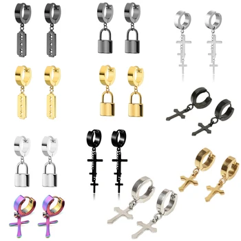 1pair Padlock Hoop Earrings For Men Metallic Stainless Steel Lock Cross Shaving Blade Drop Earing Unisex Jewelry
1pair Padlock Hoop Earrings For Men Metallic Stainless Steel Lock Cross Shaving Blade Drop Earing Unisex Jewelry