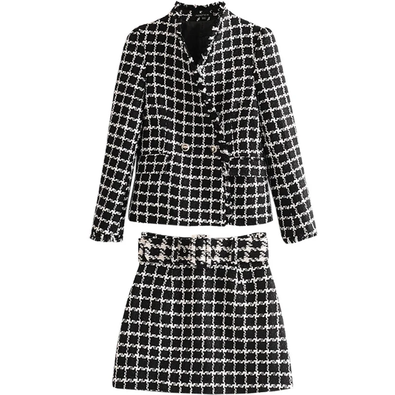 Small fragrance retro check suit suit autumn new suit jacket high waist skirt two-piece temperament was thin women's clothing
Small fragrance retro check suit suit autumn new suit jacket high waist skirt two-piece temperament was thin women's clothing