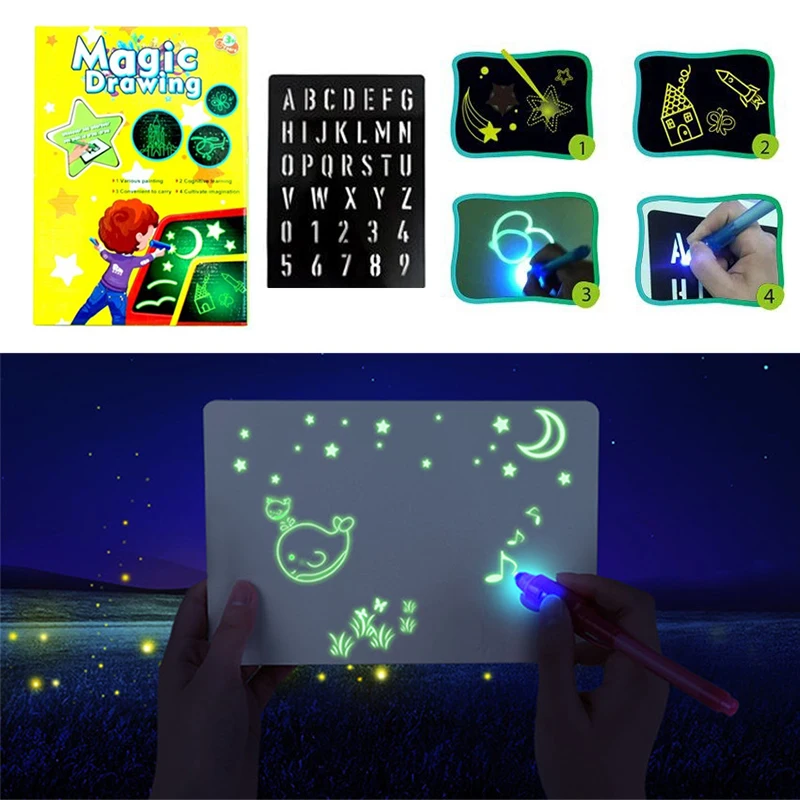 

A3 A4 A5 LED DIY Luminous Drawing Board Graffiti Doodle Drawing Tablet Magic Draw With Light-Fun Fluorescent Pen Educational Toy