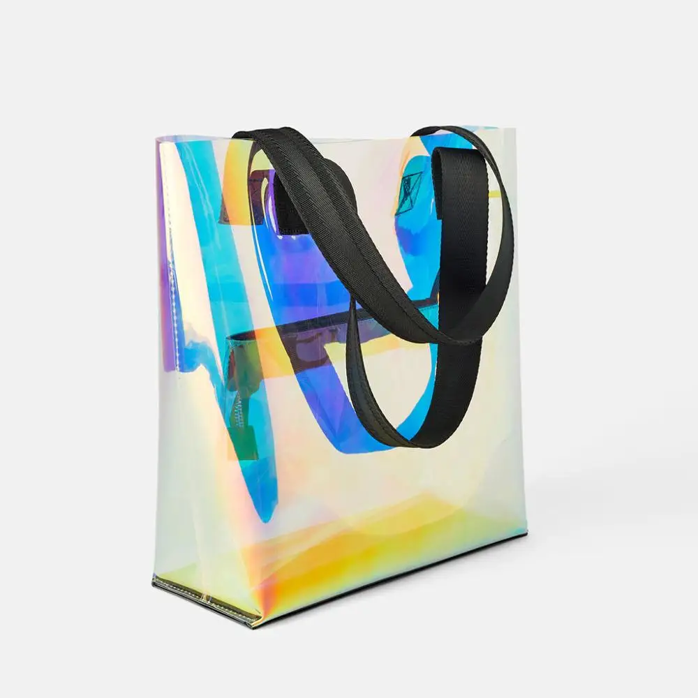 

Women's Tote Bag Holographic Transparent Bag in Bag Composite Clutch Color Chaning Organizer Laser Shoulder Bag Rainbow Handbag