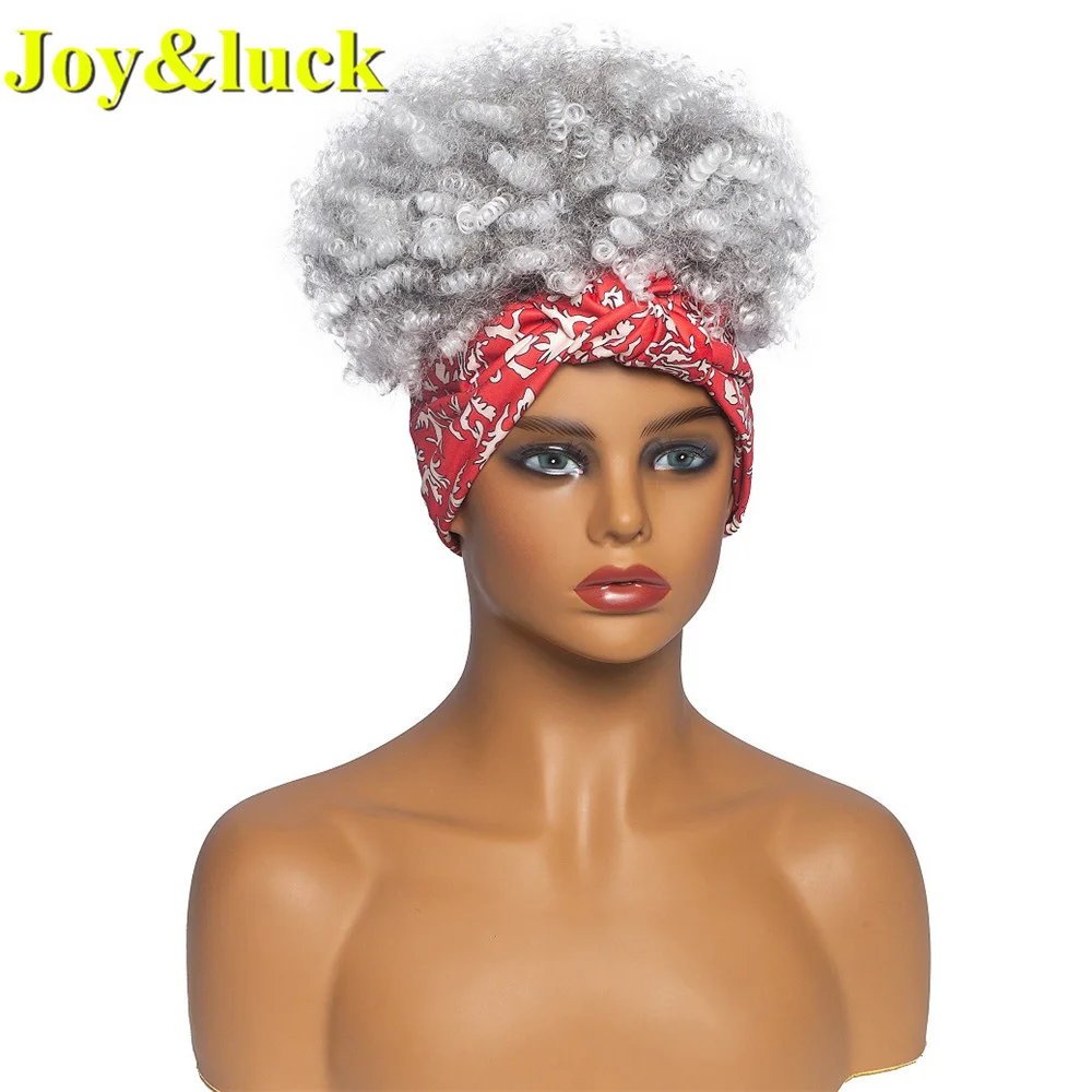 

Joy&luck Headband Wig Synthetic Turban Ombre Grey Fluffy Hair Wigs For African Women Kinky Culry Wig