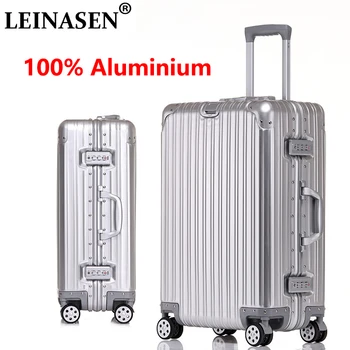 

LEINASEN sale 20"24"29" inch 100% aluminium rolling luggage business travel suitcase aluminum spinner trolley bag on wheel