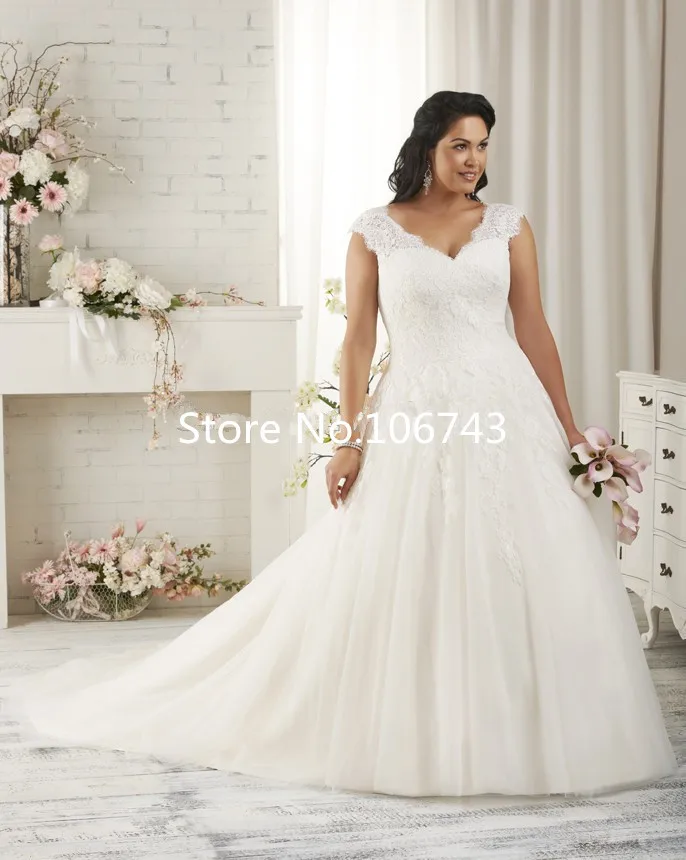High Quality Plus Size V Neck With Lace Appliques Crystal Long A Line Tulle Wedding Dresses 2016 Bridal Gown Vestido De Novia
High Quality Plus Size V Neck With Lace Appliques Crystal Long A Line Tulle Wedding Dresses 2016 Bridal Gown Vestido De Novia