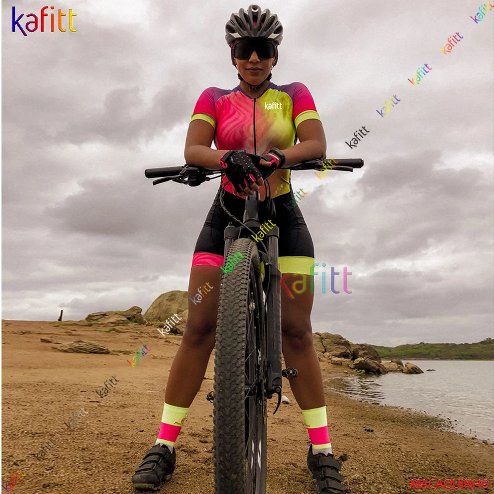 

Kafitt Women's Short Cycling Triathlon Clothes Skinsuit Sets 20D Gel Pad Macaquinho Ciclismo Feminino Bike Jumpsuit Kits Summer