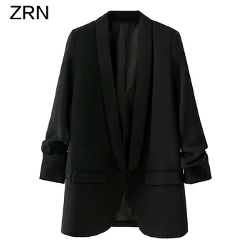 

ZRN Women's Blazers Casual Pockets Blazers Women Vintage Female Suit Jackets 2020 Autumn OL Black Blazer Ladies Outwear