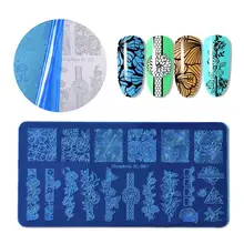 Shopants 6*12 cm 기하학 네일 스탬프 플레이트 직사각형 꽃 잎 디자인 이미지 네일 아트 스탬프 스텐실 매니큐어 템플릿(China)