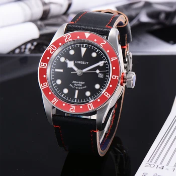 Causal Corgeut 41mm black dial luminous marks red bezel leather strap automatic mechanical men's watch
Causal Corgeut 41mm black dial luminous marks red bezel leather strap automatic mechanical men's watch