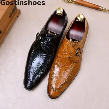 Luxury Shoes Men Black Brown Genuine Leather Crocodile Printed Single Buckle Strap Men Monk Shoes Pointed Dress Formal Men Shoes 
Luxury Shoes Men Black Brown Genuine Leather Crocodile Printed Single Buckle Strap Men Monk Shoes Pointed Dress Formal Men Shoes