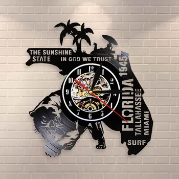 

USA Florida State Cityscape Wall Clock Home Decor Vinyl Record Wall Clock The Sunshine State In God We Trust USA Travel Gift