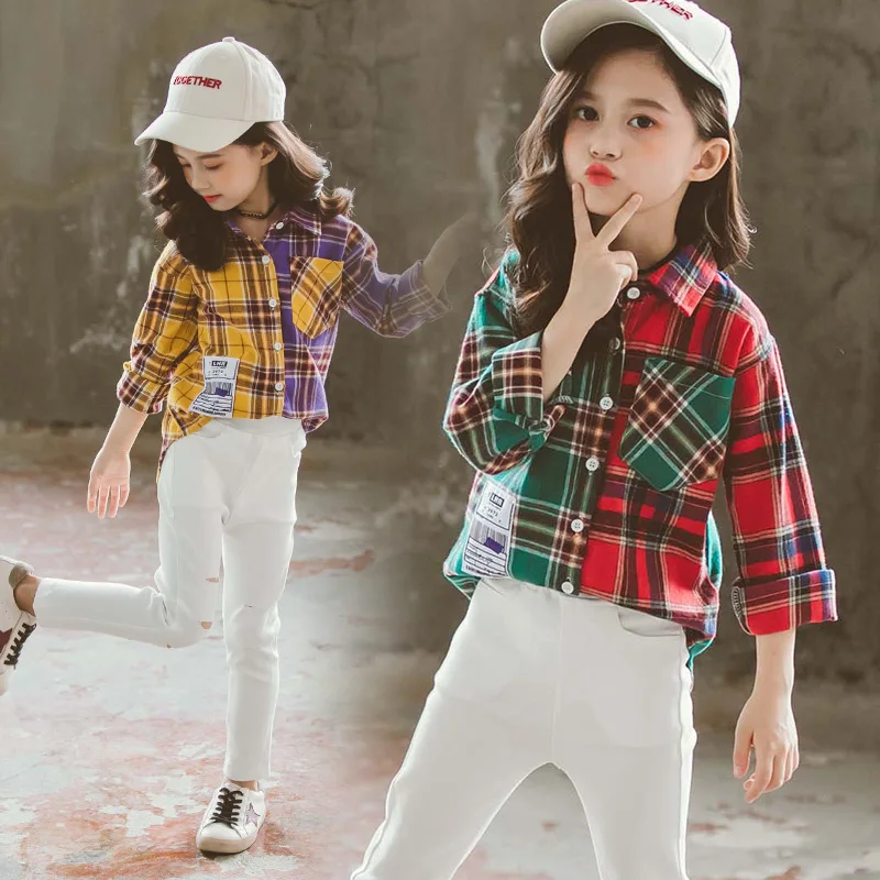 Kids Casual Blouses Spring Fall Girl Cotton Long Sleeve Color Blocking Plaid Shirts Tops Children Sweet Garments Clothing B252
Kids Casual Blouses Spring Fall Girl Cotton Long Sleeve Color Blocking Plaid Shirts Tops Children Sweet Garments Clothing B252