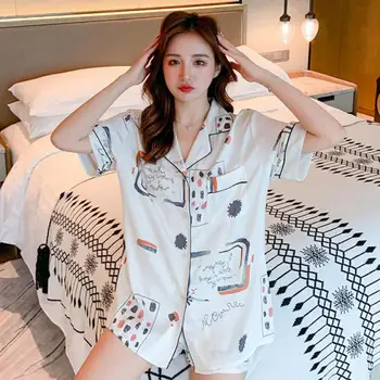 Sleepwear Women Summer New Pajamas Suit Pyjamas Satin 2PCS Shirt&Shorts Nightwear Casual Intimate Lingerie Pijamas Home Clothes
Sleepwear Women Summer New Pajamas Suit Pyjamas Satin 2PCS Shirt&Shorts Nightwear Casual Intimate Lingerie Pijamas Home Clothes
