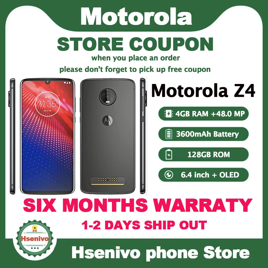 Смартфон Motorola Moto Z4 разблокированный экран XT1980-4 дюйма 4 Гб + 128 ГБ процессор Snapdragon 6